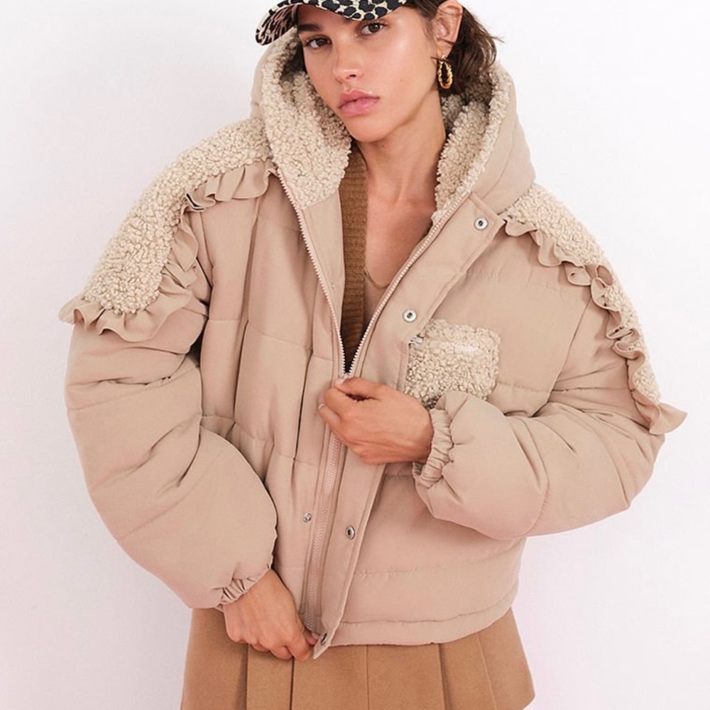 For Love and Lemons Puffer jacket with Ruffle Trim